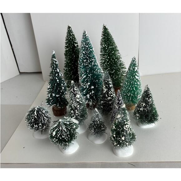 Dept. 56 Christmas Tree Village 12 Bottle Brush Snow Frosted Various Sizes - Picture 1 of 10